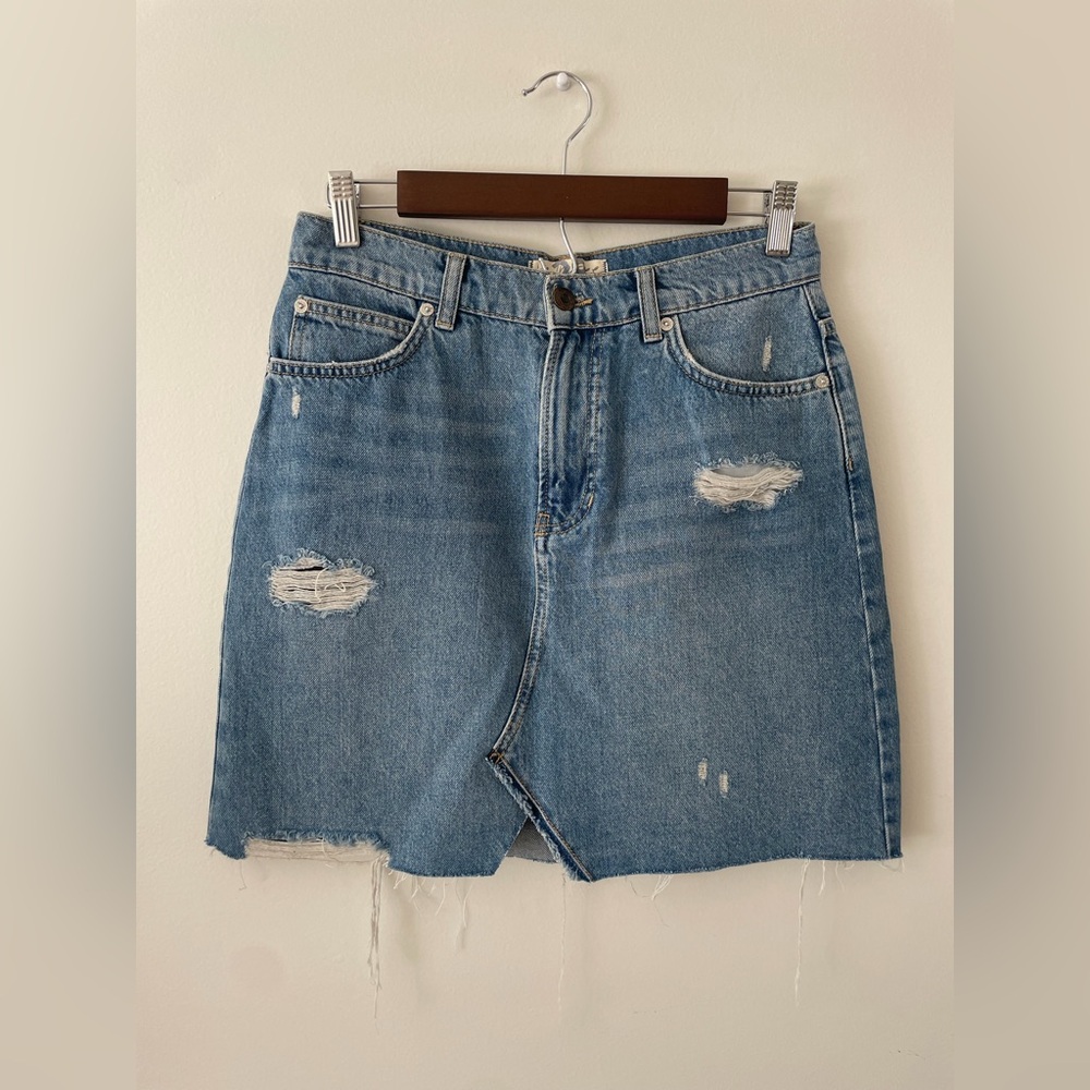 Free People Blue Medium Wash Boho Western Cowgirl Jean Denim Skirt Women’s 28